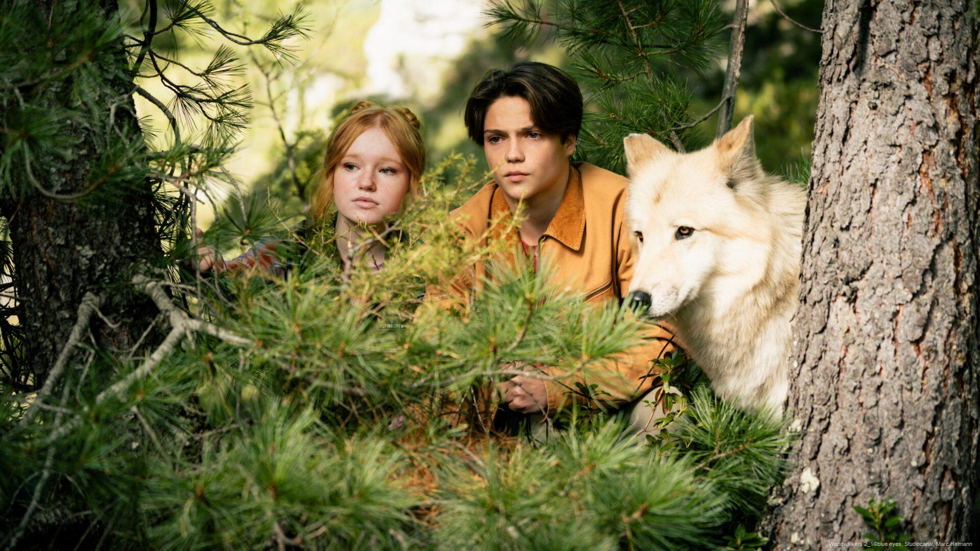 Zwei Jugendliche und ein weißer Wolf sitzen zwischen Bäumen und dichtem grünen Nadelwald und blicken aufmerksam in die Ferne. Für die Freunde Carag (Emile Chérif), Holly (Lilli Falk) und Brandon (Johan von Ehrlich) beginnt ein neues Schuljahr an der Clearwater High.