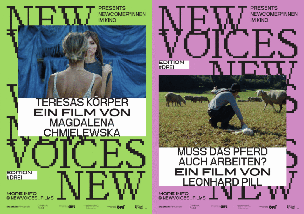 Doppeltes Filmplakat: „Teresas Körper“ von Magdalena Chmielewska und „Muss das Pferd auch arbeiten?“ von Leonhard Pill